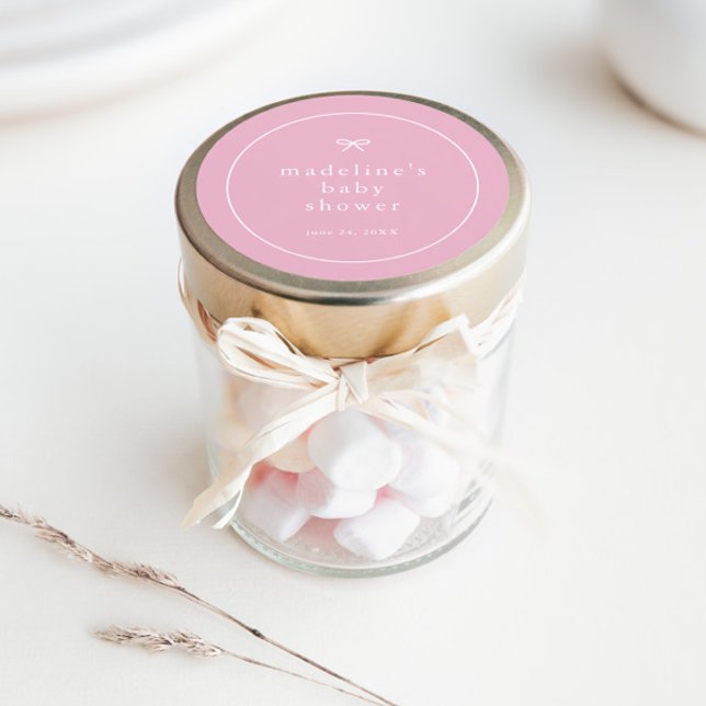 Adesivo Redondo Chá de fraldas Simples de Meninas Rosa Elegante (Simple bow pink girls baby shower favor and/or envelope stickers.)