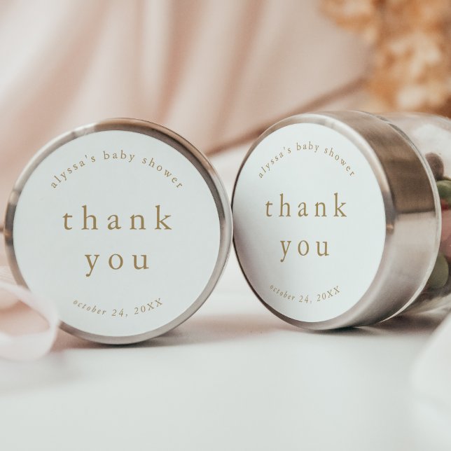 Adesivo Redondo CHÁ DE FRALDAS Simples Dourado ALYSSA Obrigado (ALYSSA Gold Unique Simple Baby Shower Thank You Classic Round Sticker)