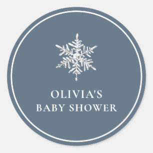 Adesivo Redondo Chá de fraldas Simples Nany Blue Modern Snowflake