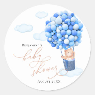 Adesivo Redondo Chá de fraldas Sticker Bear Balão Azul Branco