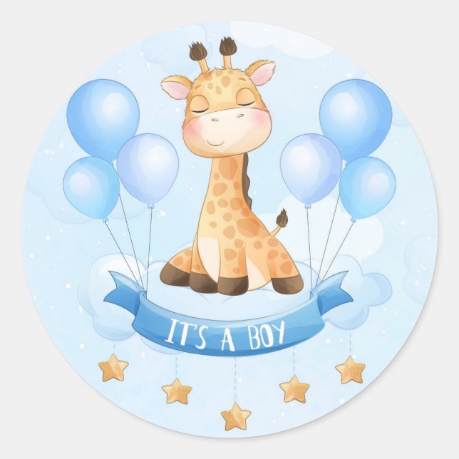 ADESIVO REDONDO CHÁ DE FRALDAS STICKER: É UM RAPAZ: GIRAFFE (Frente)