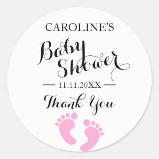Adesivo Redondo Chá de fraldas Stickers White Baby Feed Pink GIRL
