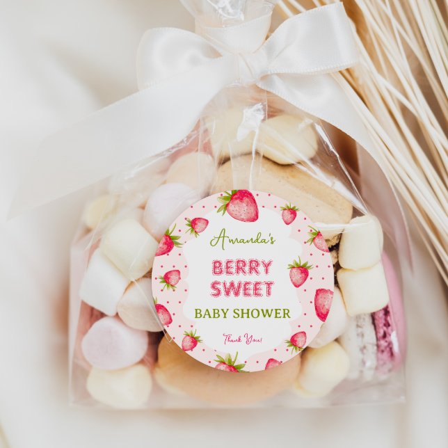 Adesivo Redondo Chá de fraldas Strawberry Berry Fuchsia Obrigado (Criador carregado)