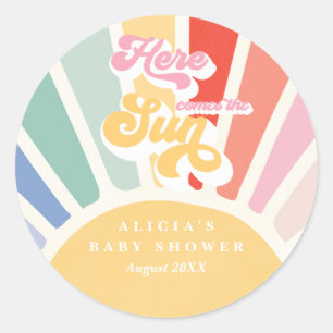 Adesivo Redondo Chá de fraldas Sunshine Boho Retro Rainbow Favor