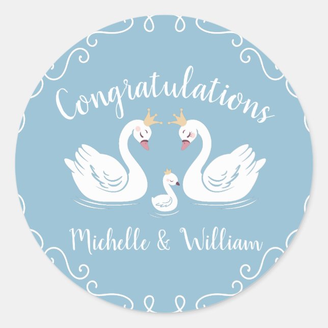 Adesivo Redondo Chá de fraldas Swan Blue Boy (Frente)