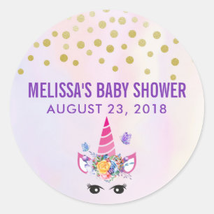 Adesivo Redondo Chá de fraldas Tendy Pink Unicorn Confetti & Flore