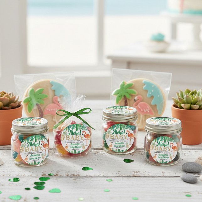 Adesivo Redondo Chá de fraldas Tropical Summer Beach Luau Boys (Criador carregado)