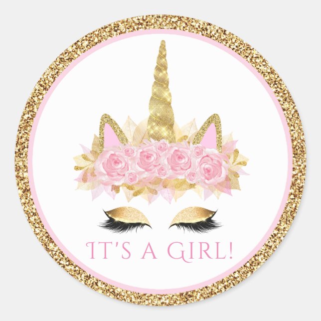 Adesivo Redondo Chá de fraldas Unicorn (Frente)