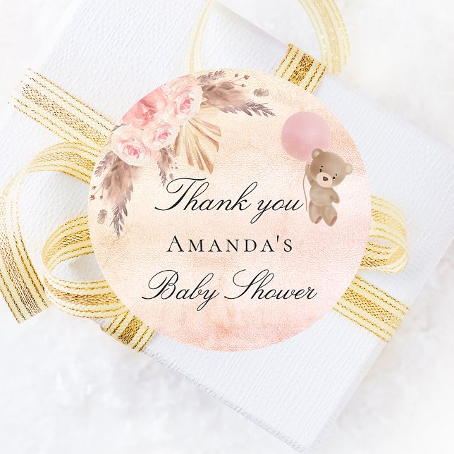 Adesivo Redondo Chá de fraldas ursinho pampas pampas obrigado (Criador carregado)