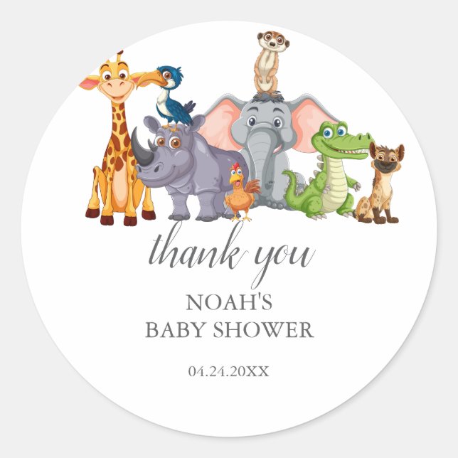 Adesivo Redondo Chá de fraldas verde animal Safari (Frente)