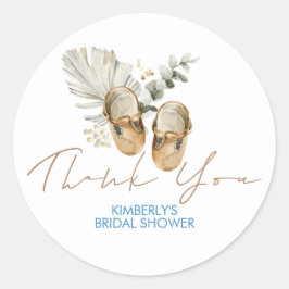 Adesivo Redondo Chá de fraldas Verde Castanho Azul e Sábio Obrigad