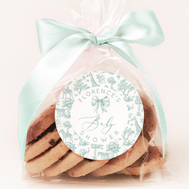 Adesivo Redondo Chá de fraldas Verde da selva Toile de jouy Safari (Criador carregado)