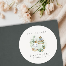 Adesivo Redondo Chá de fraldas Verde Essencial Folha de Enfermeiro