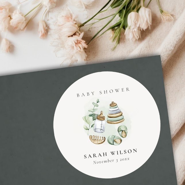 Adesivo Redondo Chá de fraldas Verde Essencial Folha de Enfermeiro (Criador carregado)