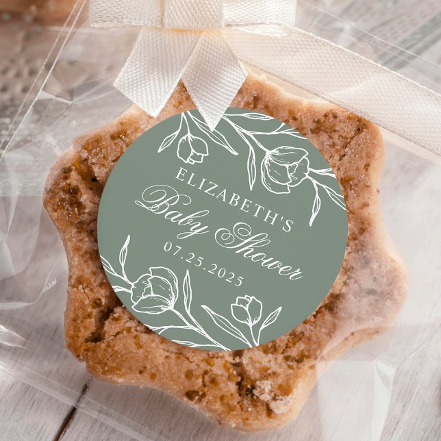 Adesivo Redondo Chá de fraldas Verde Floral com Esquema (Criador carregado)