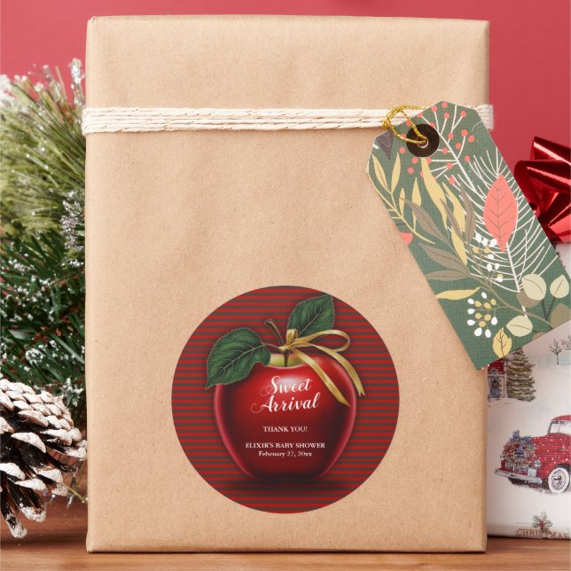 Adesivo Redondo Chá de fraldas Vermelho da Apple, doce chegada (Feriado)