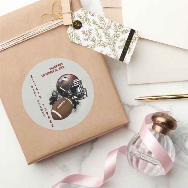 Adesivo Redondo Chá de fraldas Vermelho e Negro de Futebol America (Presentear)