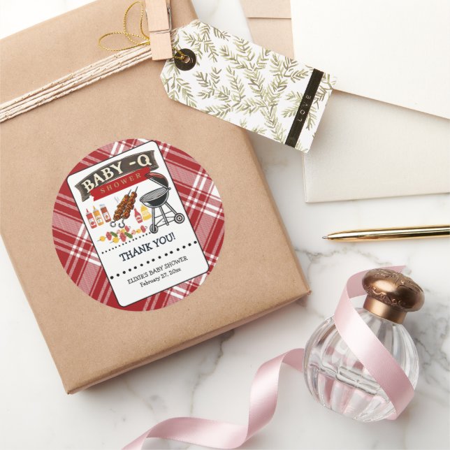 Adesivo Redondo Chá de fraldas vermelho e preto com verificação Ba (Presentear)