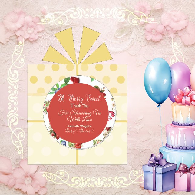 Adesivo Redondo Chá de fraldas Vermelho Moderno de Morango Azul Be (Modern Red Strawberry Blue Berry Sweet Baby Shower Classic Round Sticker)