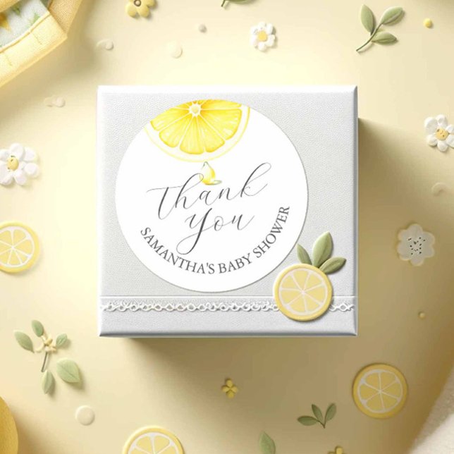 Adesivo Redondo Chá de fraldas Watercolor Lemons Sticker (lemon baby shower theme stickers watercolor citrus art do tell a belle.)