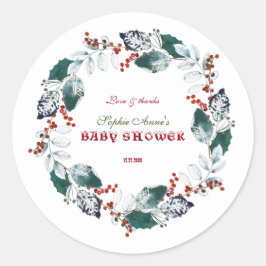 Adesivo Redondo Chá de fraldas Whimsso Winter Santa Berries Wreath
