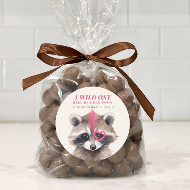 Adesivo Redondo Chá de fraldas Wild One Mohawk Raccoon (Criador carregado)