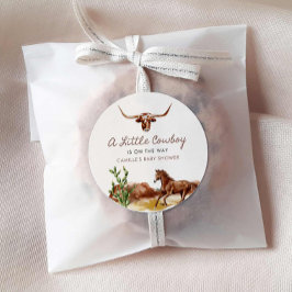 Adesivo Redondo Chá de fraldas Wild West Little Cowboy