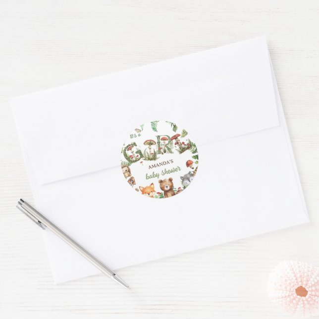 Adesivo Redondo Chá de Garota Botânica de Animais da Floresta (Envelope)