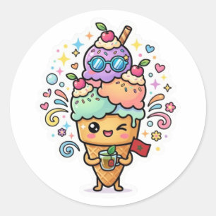 Adesivo Redondo Chá de Hortelã Gelado de Verão Marroquino Kawaii F