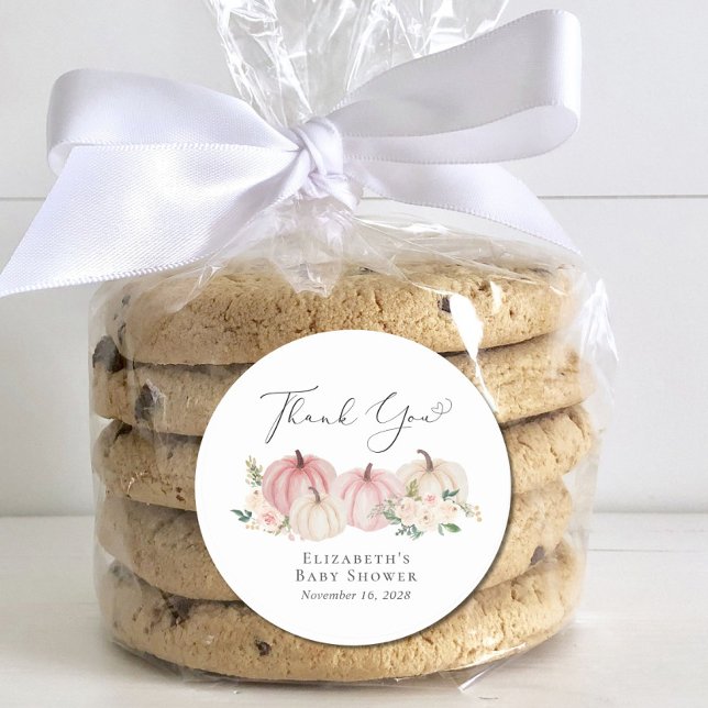 Adesivo Redondo Chá De Menina Floral Rosa Pumpkin Obrigado (Criador carregado)