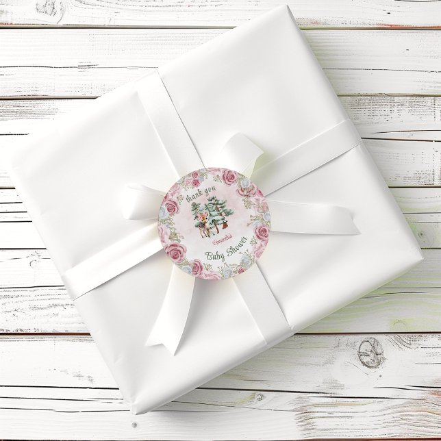 Adesivo Redondo Chá de Namorada Floral de Veado de inverno (Criador carregado)