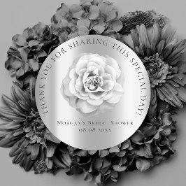 Adesivo Redondo Chá de Noiva 16º Obrigado Rosa Cinza Prata