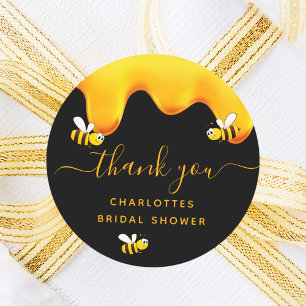 Adesivo Redondo Chá de noiva abelhas bumble pretas mel doce