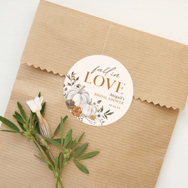 Adesivo Redondo Chá de Noiva Abóbora Floral Rústico (Rustic Floral Pumpkin Bridal Shower Round Sticker Autumn Gift Tag Label)
