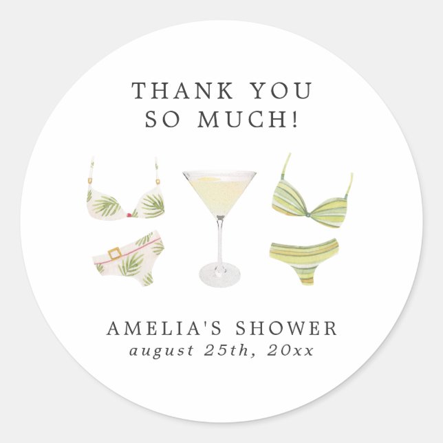 Adesivo Redondo Chá de Noiva Biquínis e Martinis Despedida de Solt (Frente)