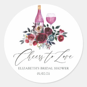Adesivo Redondo Chá de Noiva Boho Burgundy e Degustação de Vinho A