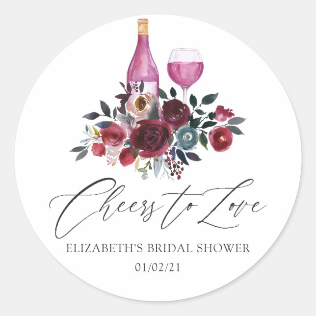 Adesivo Redondo Chá de Noiva Boho Burgundy e Vinho Tinto Degustaçã (Frente)