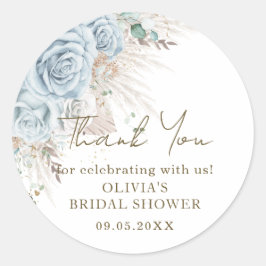 Adesivo Redondo Chá de Noiva Boho de Grama das Pampas Azul Pastel 