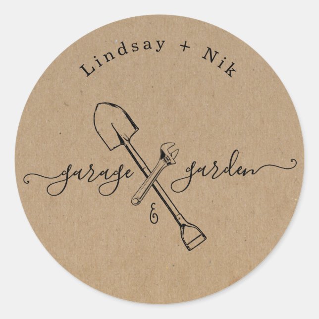 Adesivo Redondo Chá de Noiva / Casal Garage & Garden (Frente)