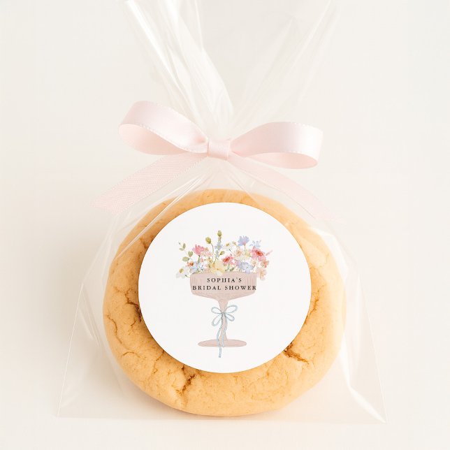 Adesivo Redondo Chá de noiva champanhe flor selvagem (Criador carregado)