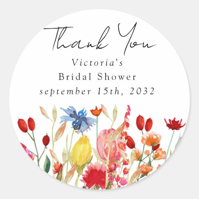 Adesivo Redondo Chá de Noiva com Flores em Aquarela (Frente)