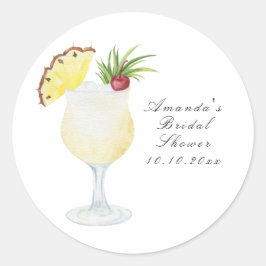 Adesivo Redondo Chá de Noiva Coquetel Pina Colada Aquarela