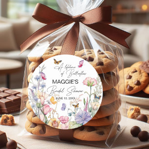 Adesivo Redondo Chá de Noiva das Borboletas por Toda a Vida com Fl