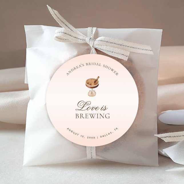 Adesivo Redondo Chá de Noiva de Amor de Café Espresso (Criador carregado)