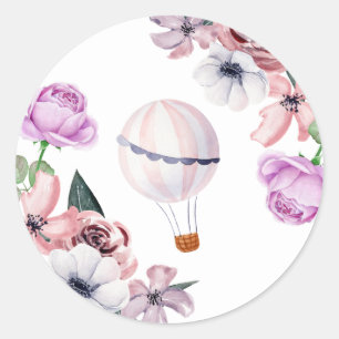 Adesivo Redondo Chá de Noiva de Balão com Viagem pelo Ar Floral