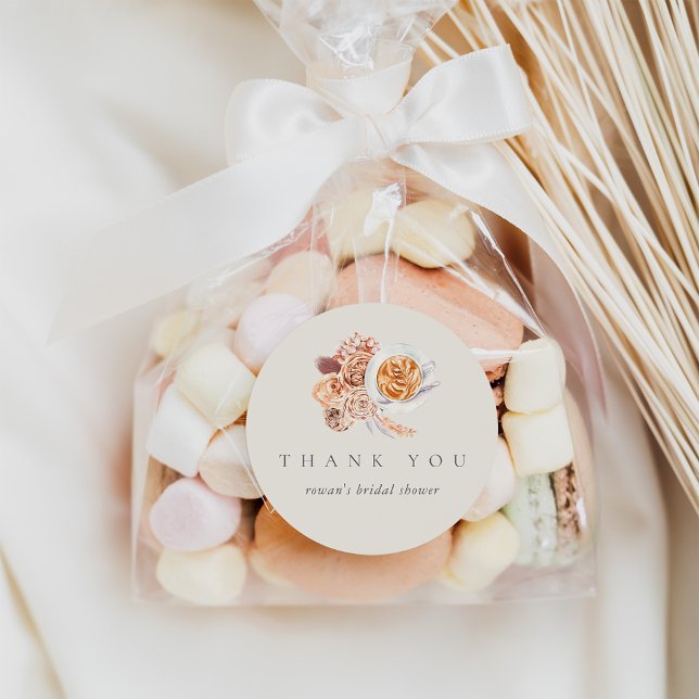 Adesivo Redondo Chá de Noiva de Café Floral Boho Agradecimento (Criador carregado)