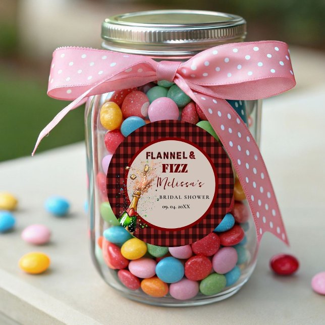 Adesivo Redondo Chá de noiva de flanela e espuma de inverno vermel (Criador carregado)