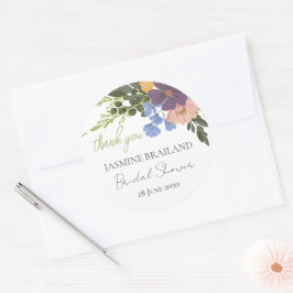 Adesivo Redondo Chá de Noiva de Florais Roxos e Vegetação Obrigado