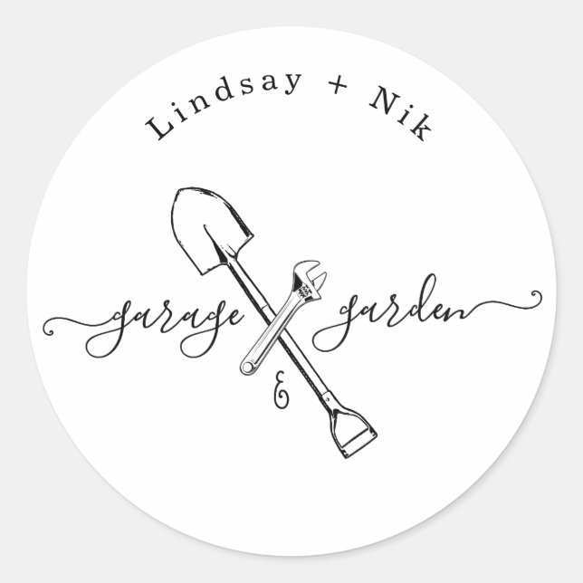 Adesivo Redondo Chá de Noiva de Garagem e Jardim / Casal (Frente)