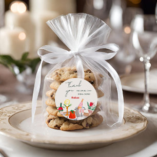 Adesivo Redondo Chá de Noiva de Natal Desenhado à Mão Obrigado